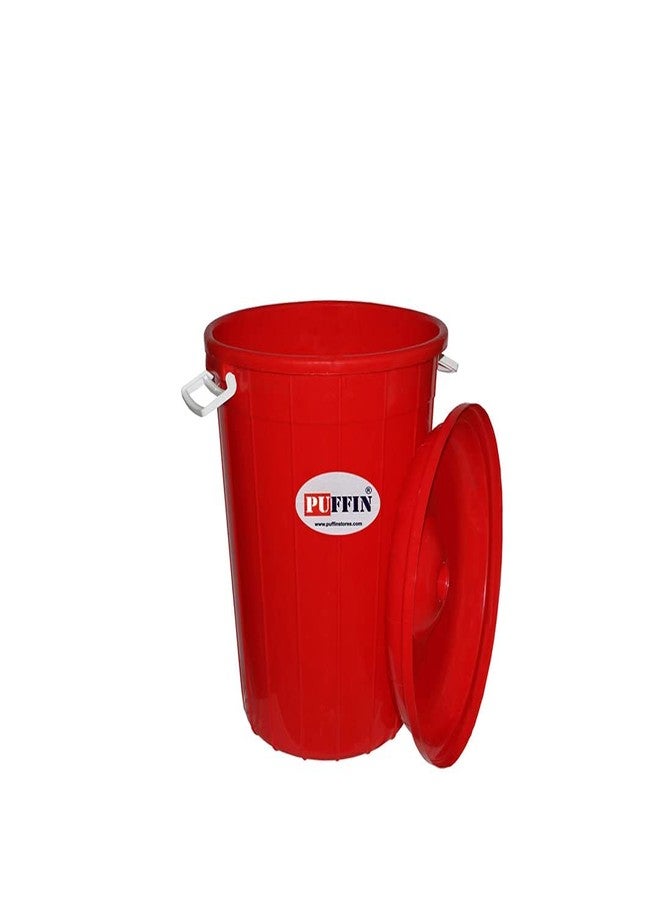 PUFFIN Multipurpose Kitchen Storage Plastic 50Ltr Red Color Bucket Drum Manual-Lift - Image 2